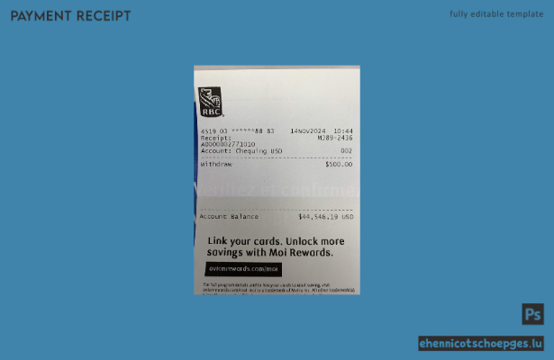 Beispiel für einen Zahlungsscheck der kanadischen RBC Bank (Vorschau)